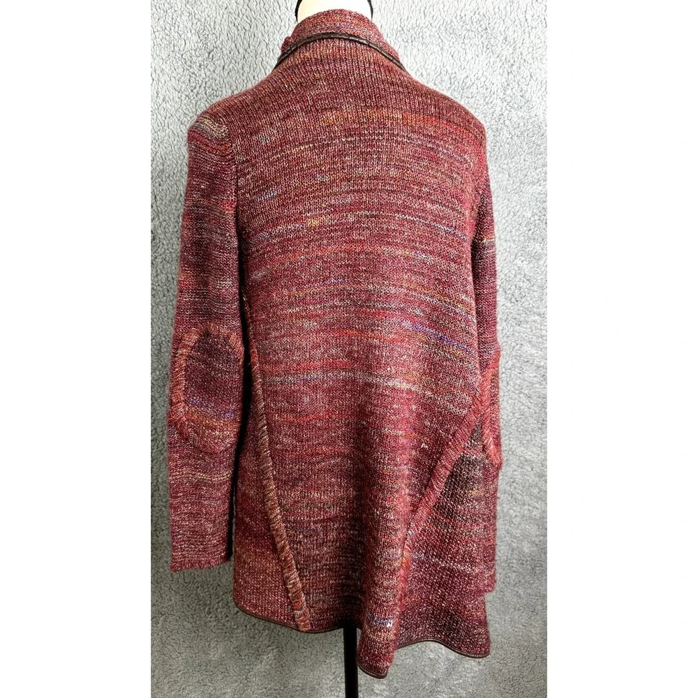 Chelsea & Violet Cardigan Sweater Womens Small Brown Space Dye Faux Leather Trim